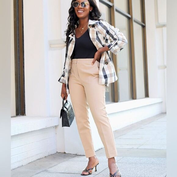 Ann Taylor Tan Brown Slacks Trousers Elastic Back Ankle Pants - Picture 1 of 11